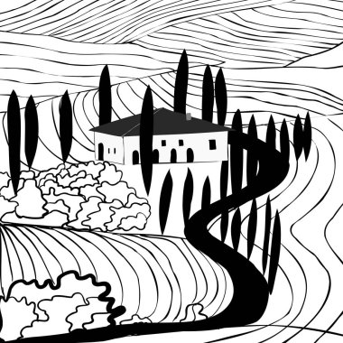 Siyah beyaz el çizimi Toscana