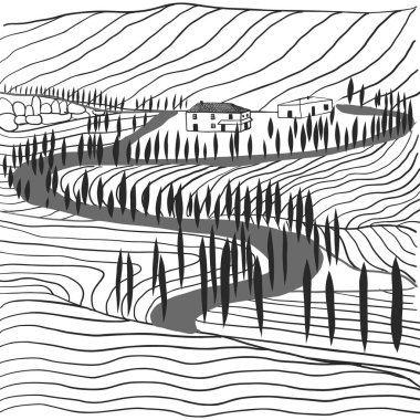 Siyah beyaz el çizimi Toscana