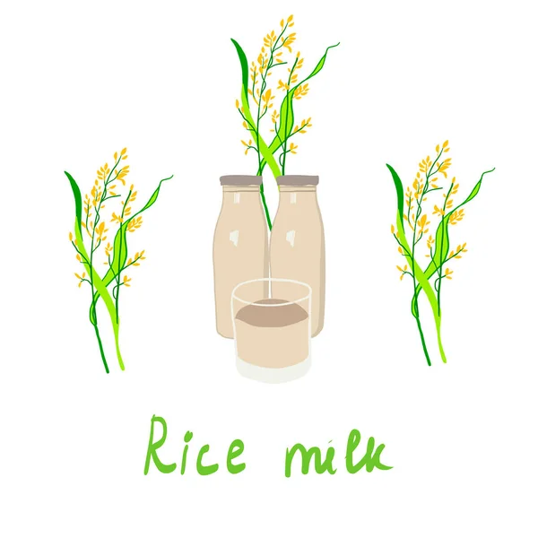 Lait de riz dans un sac, dans une bouteille — Image vectorielle