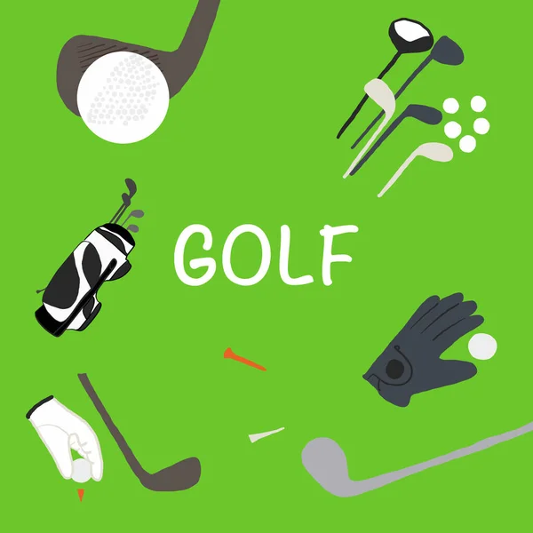 Golf-club, attrezzatura da golf in posizione pianeggiante vista dall'alto — Vettoriale Stock