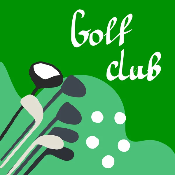 Golfütő kézzel rajzolt szöveg és vas bér — Stock Vector