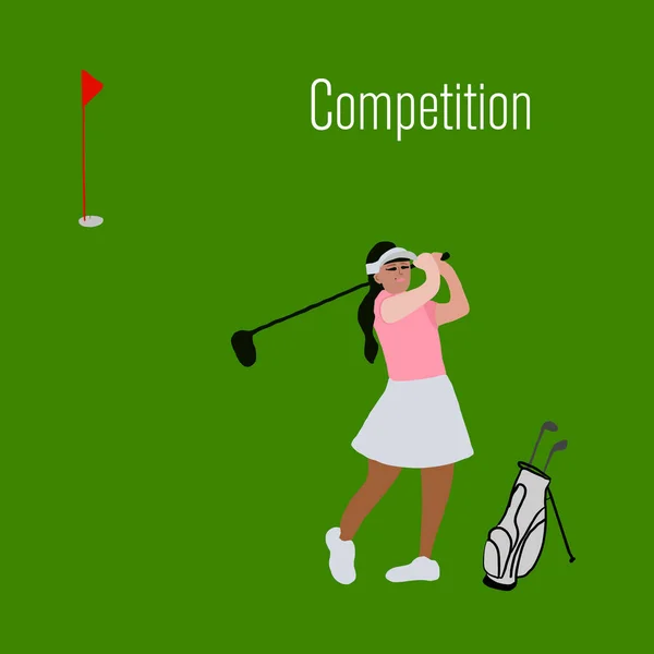 Flat Vector ilustración chica deportiva jugando al golf — Vector de stock