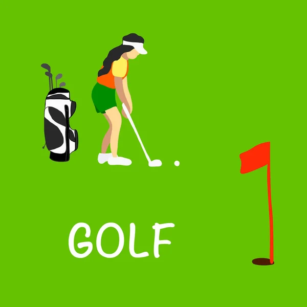 Platt vektor illustration sportig flicka spelar golf — Stock vektor