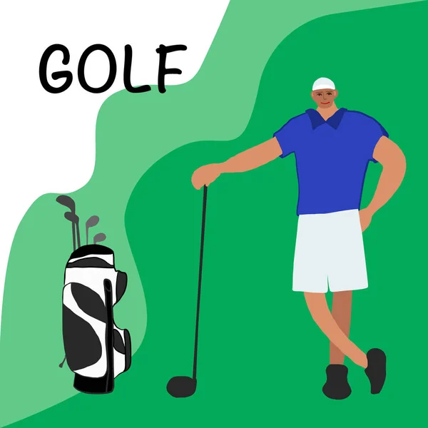 Piatto vettoriale illustrazione sportivo uomo giocare a golf — Vettoriale Stock