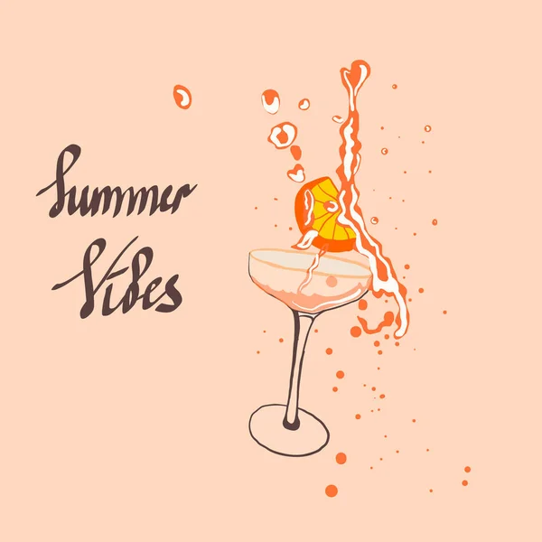 夏天的鸡尾酒加水果和冰块。喝吧 — 图库矢量图片