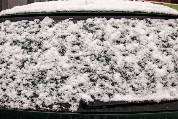 Car Window Covered Snow Snowfall — Stock Photo, Image