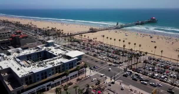 Huntington Beach Symbole Surf City États Unis Vue Aérienne Autoroute — Video