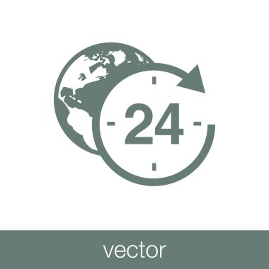 Her zaman uygundur. Haftada 7 gün 24 saat konsept çizmek. Her zaman hizmetin sembolü. Düz biçim tasarım resimleme simgesini kavra.