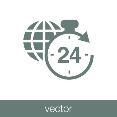 Her zaman uygundur. Haftada 7 gün 24 saat konsept çizmek. Her zaman hizmetin sembolü. Düz biçim tasarım resimleme simgesini kavra.