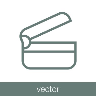 Film ikonu. Alkış tahtası simgesi. Düz biçim tasarım resimleme simgesini kavra.