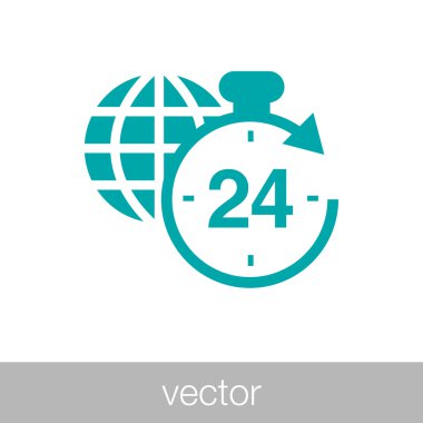 Her zaman uygundur. Haftada 7 gün 24 saat konsept çizmek. Her zaman hizmetin sembolü. Düz biçim tasarım resimleme simgesini kavra.