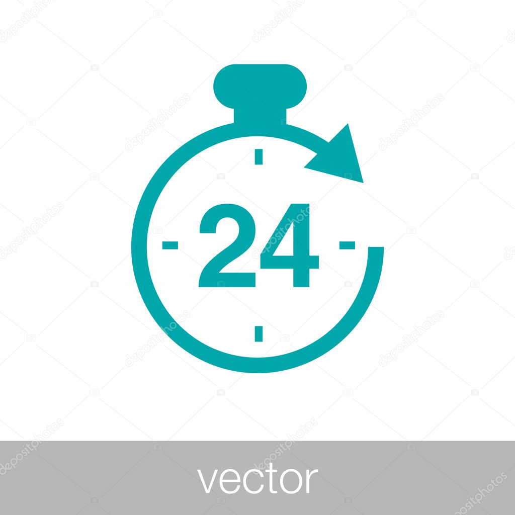 Always available - drawing of a 24 hours 7 days a week concept. A symbol for always available service. Concept flat style design illustration icon.
