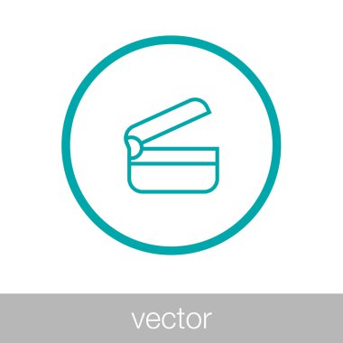 Film ikonu. Alkış tahtası simgesi. Düz biçim tasarım resimleme simgesini kavra.