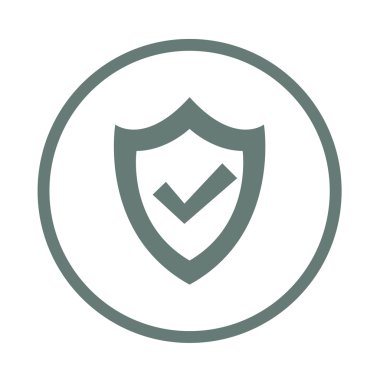 Güvenlik kalkanı - düğme - Emanet kavramı sembol. Güvenlik kalkan kavramı kutsal kişilerin resmi. Hisse senedi illüstrasyon düz tasarım simgesi.