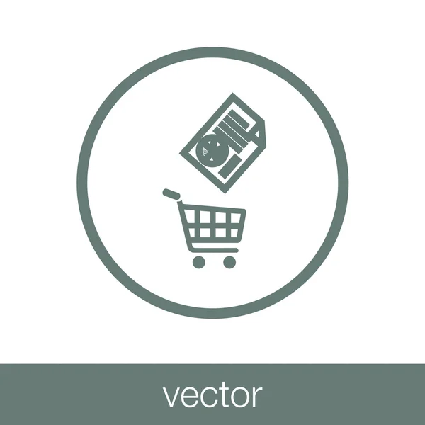 Icono de ilustración que muestra un carrito de la compra y un documento financiero . — Vector de stock