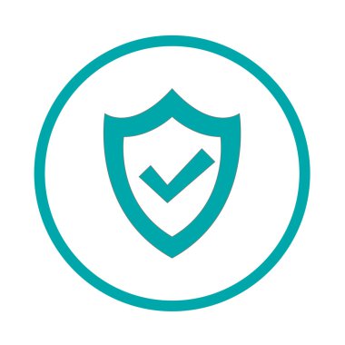 Güvenlik kalkanı - düğme - Emanet kavramı sembol. Güvenlik kalkan kavramı kutsal kişilerin resmi. Hisse senedi illüstrasyon düz tasarım simgesi.