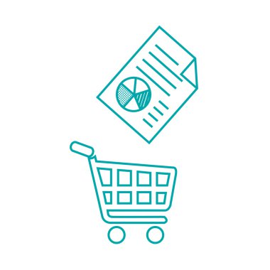 Illustration icon showing a shopping cart and a financial document. clipart