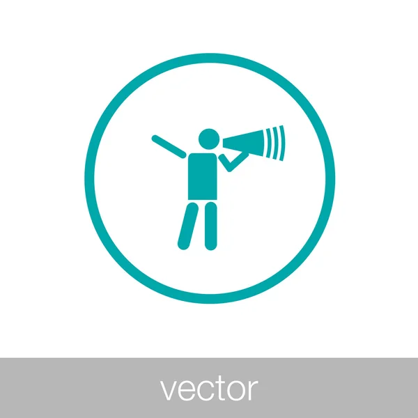Nominado - Botón - Empresario abstracto con megáfono. ilustración del hombre de negocios gritando en la parte superior de su voz a través de un megáfono de altavoz . — Vector de stock