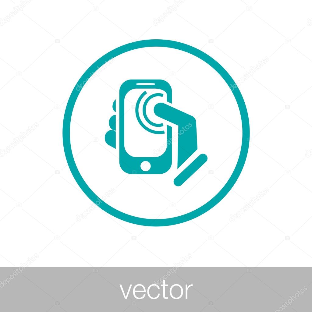 Cell Phone Touch Screen Notifications Concept Icon. Touch Screen Cell Phone And A Hand.