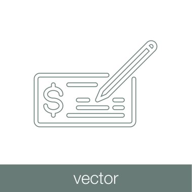 Signing bank check icon. Finance icon. Economic concept flat sty