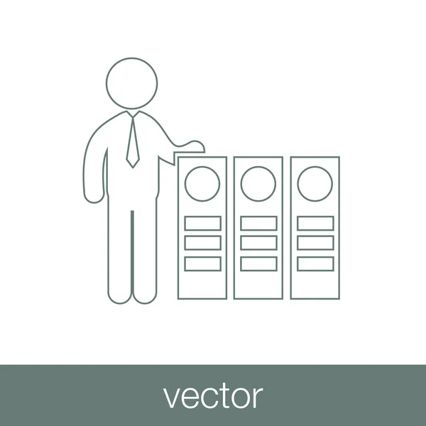 Zakenman permanent naast mappen pictogram — Stockvector