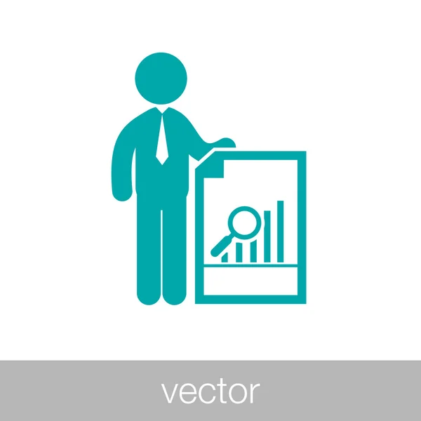 Icono de presentación de análisis. Hombre de negocios analizando datos. Gráfico i — Archivo Imágenes Vectoriales