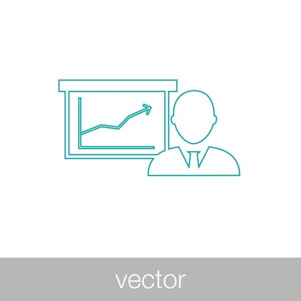 Icono de presentación de análisis. Hombre de negocios analizando datos. Gráfico i — Vector de stock