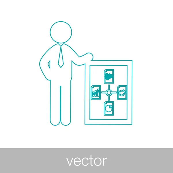 Icône de présentation de l'analyse. Homme d'affaires analysant les données. Graphique i — Image vectorielle