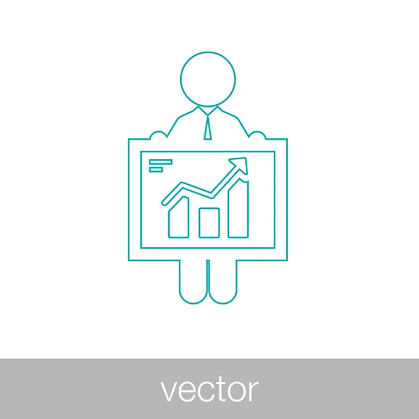 Analyse presentatie pictogram. Zakenman analyseren van gegevens. Grafiek ik — Stockvector