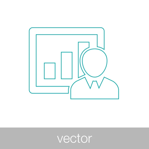 Analysis presentation icon. Business man analyzing data. Chart i — Stock Vector