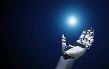 açık robot el bir ışık noktası tutar