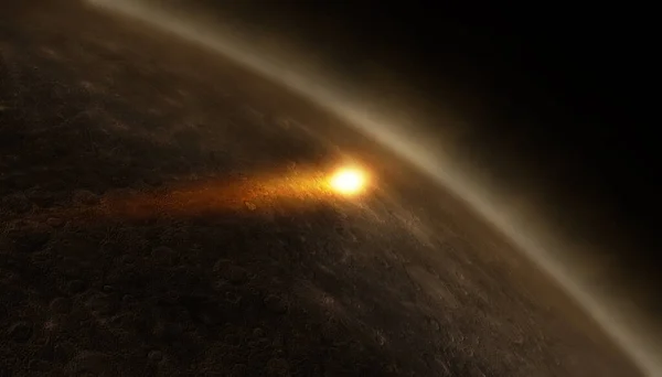 Μετεωρίτης Που Πέφτει Στην Ατμόσφαιρα Ενός Εξωπλανήτη — Φωτογραφία Αρχείου