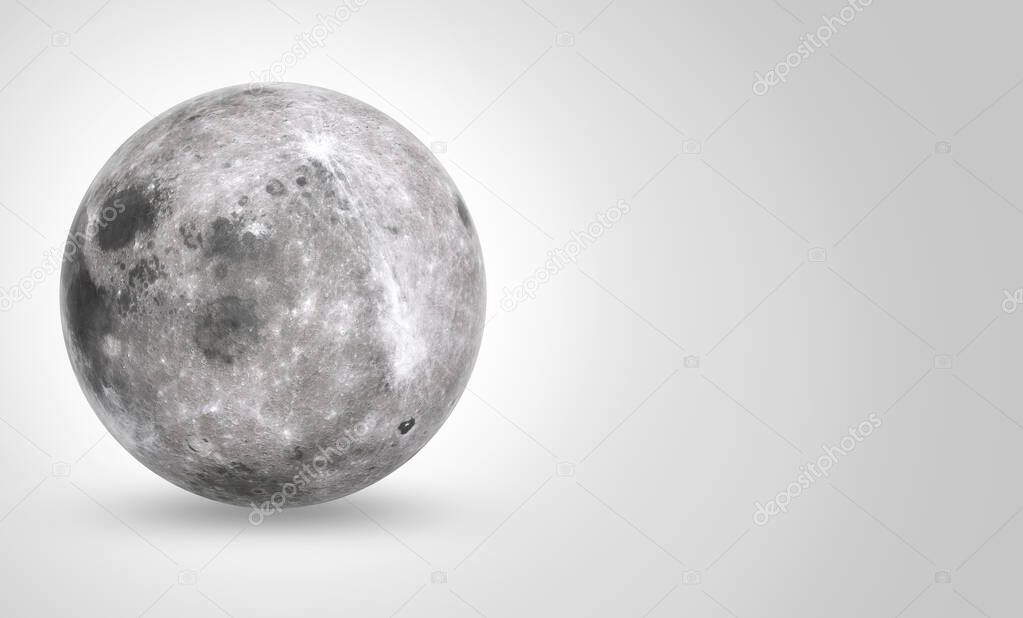 Full moon isolated on white background with space for text, 3d illustration. Elements of this image furnished by NASA.