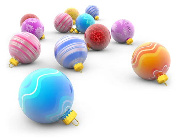 Groep van kleurrijke kerstballen op witte achtergrond — Stockfoto