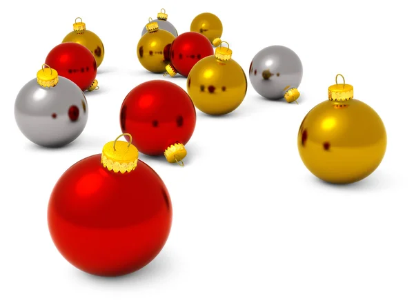 Red, golden and silver christmas balls on white background — Stock Photo, Image