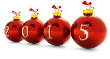 beyaz zemin üzerine kırmızı dört Noel baubles