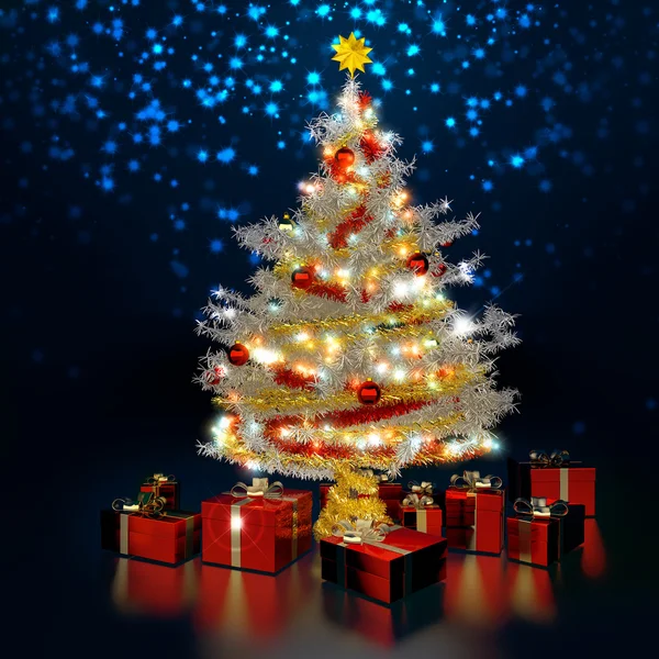 White christmas tree in dark blue background — Stock Photo, Image