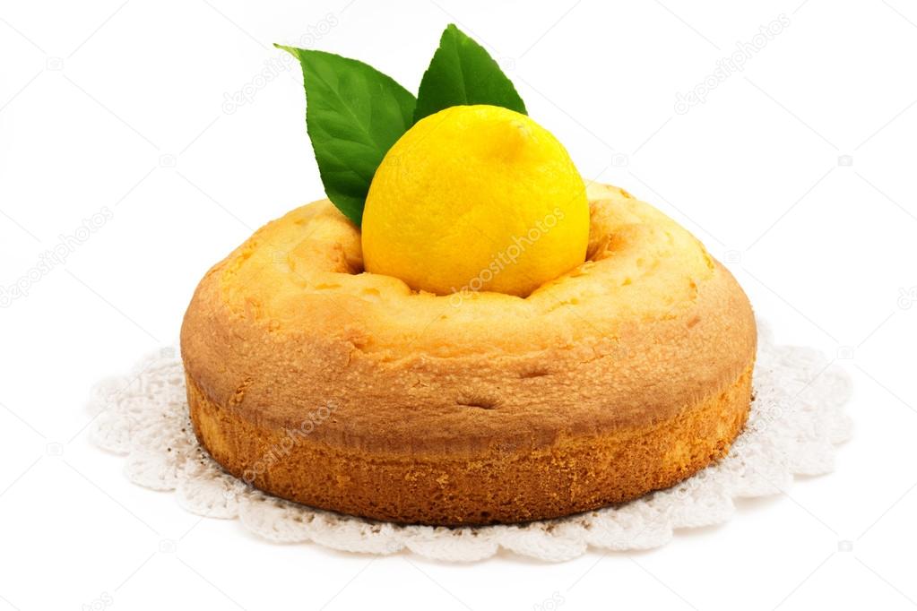 Homemade lemon pie isolated on white background