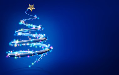 Soyut Noel ağacı üzerinde mavi arka plan izole