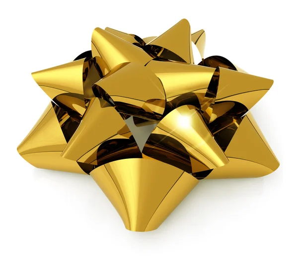 Golden satin bow isolated on white background — Stock Photo, Image