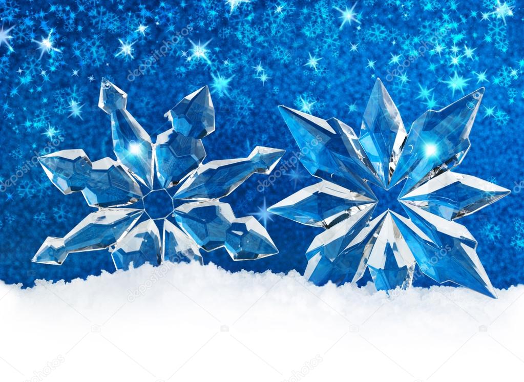 Ice crystals on snow in blue background