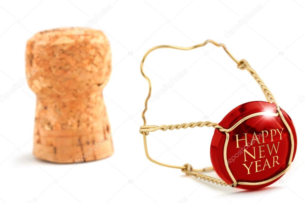 Close up of champagne cork isolated on white background