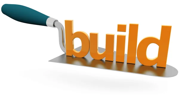 Word "build " over a trowel on white background — Stock Photo, Image