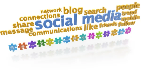 Keywords of social media and puzzle pieces on white background — Stock Photo, Image