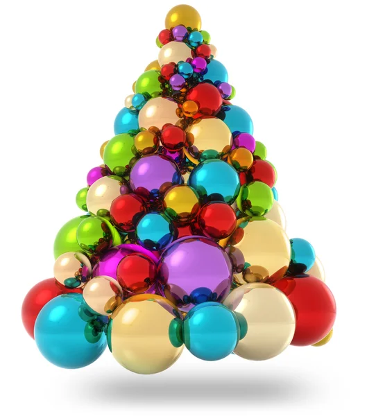 Christmas tree made of colorful christmas baubles — Stock Photo, Image