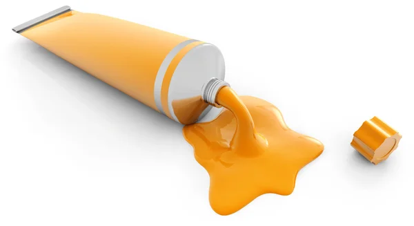 Tubo de tinta laranja isolado no fundo branco — Fotografia de Stock