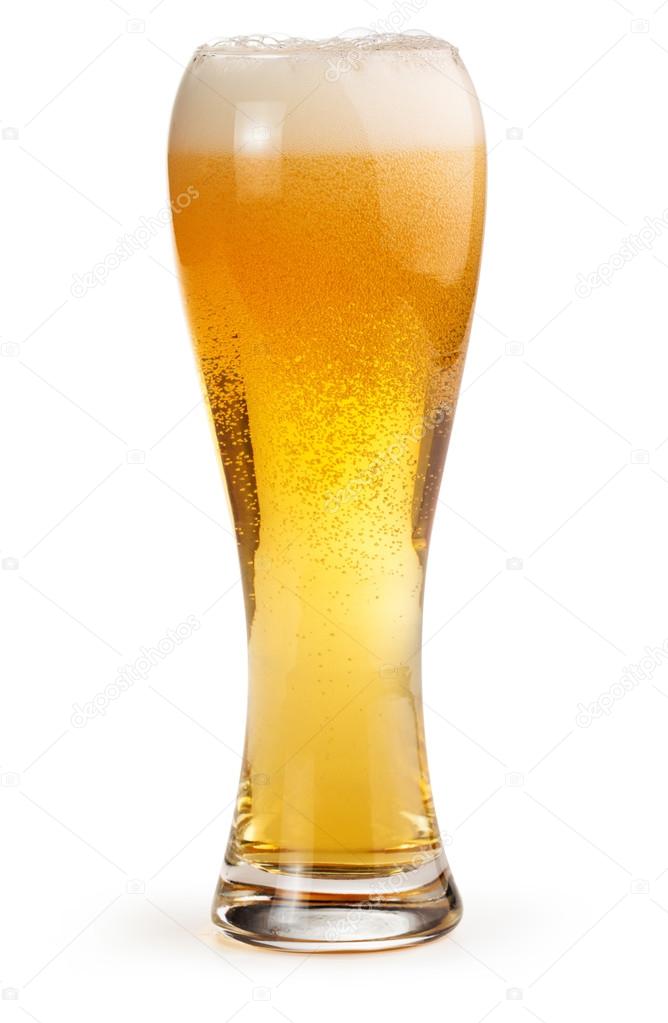 Pint of light beer isolated on white background