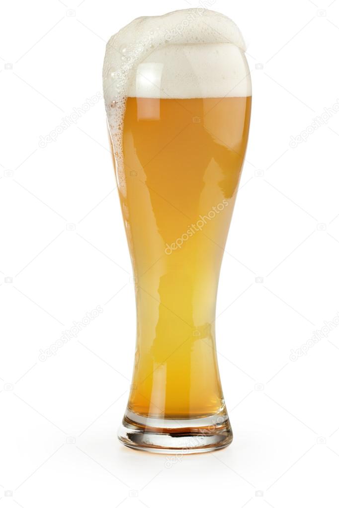Pint of wheat beer isolated on white background