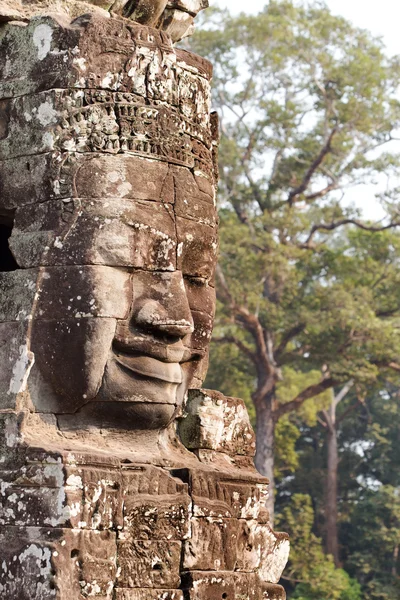 Close up da cabeça de Buda esculpida em pedra — Fotografia de Stock