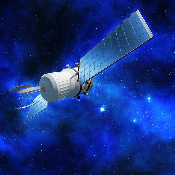 Satélite de comunicação em um campo estelar azul — Fotografia de Stock